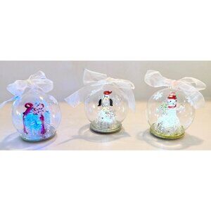 Sorelle Spun Glass LED Christmas Ornaments Snowman, Penguin and Present